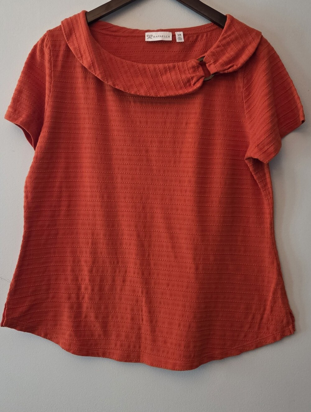 Rafaella Women's Vintage-Inspired Orange Short-Sleeve Shirt, Ring Accent Size L
